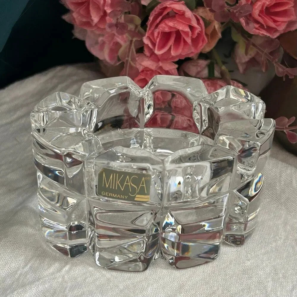 Vintage Mikasa Reflections Germany Crystal Oval Votive Candle Holder
